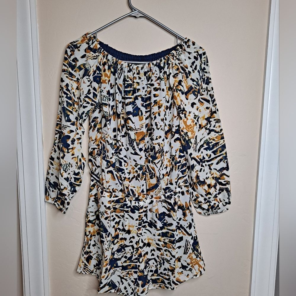 Three Eighty Two Thompson Romper womens Size Small off the shoulder abstract